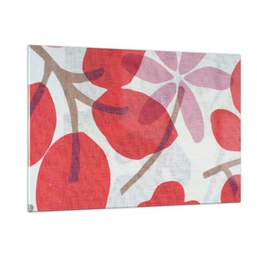 Quadro su vetro - Foglie e fiori rosa e rossi su uno sfondo chiaro - 120x80cm - Composizione di fiori in rosa - Decorazione murale moderna per soggiorno e camera da letto ARTTOR