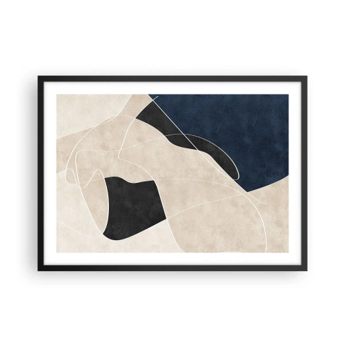 Poster in cornice nera - Astrazione geometrica nei toni del beige e del blu navy - 70x50cm - Composizione astratta: il contrasto dei colori - Decorazione murale moderna per soggiorno e camera da letto ARTTOR