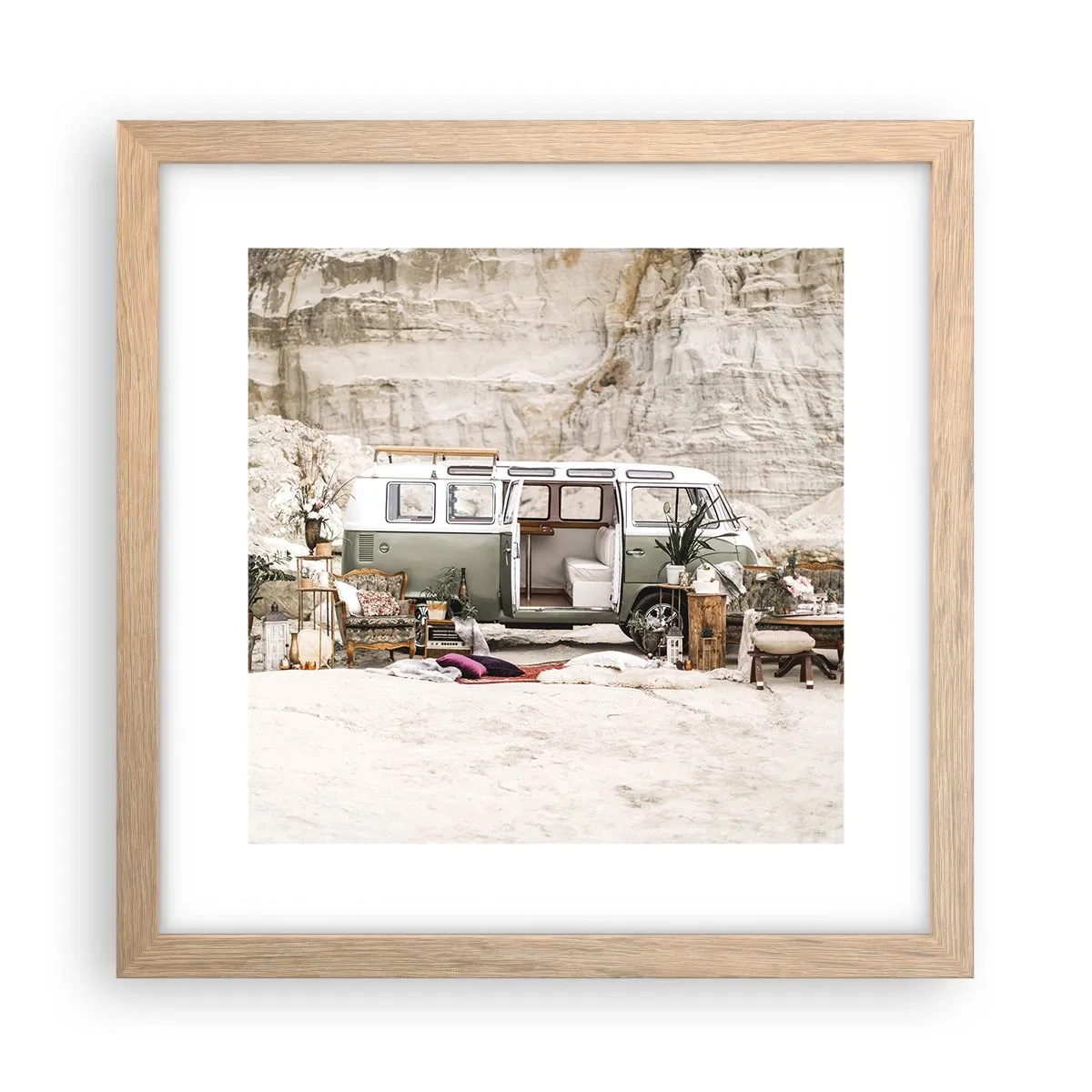 Poster in cornice rovere chiaro - è tempo di viaggiare - 30x30 cm