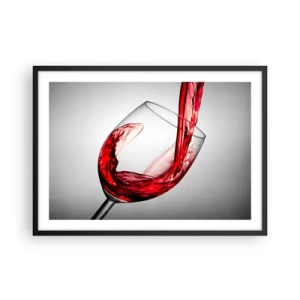 Poster in cornice nera - Un bicchiere di vino rosso versato su uno sfondo chiaro - 70x50cm - Colore - movimento - suono - Decorazione murale moderna per soggiorno e camera da letto ARTTOR