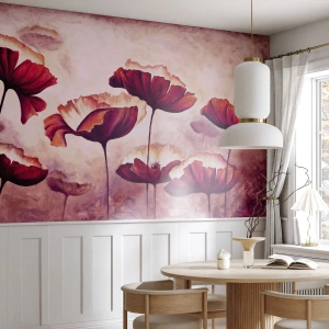 Fotomurali Premium Sand - Papaveri rossi in stile artistico e pittorico - 100x70cm - Petalo rosso e bianco - Decorazione murale moderna per soggiorno e camera da letto ARTTOR