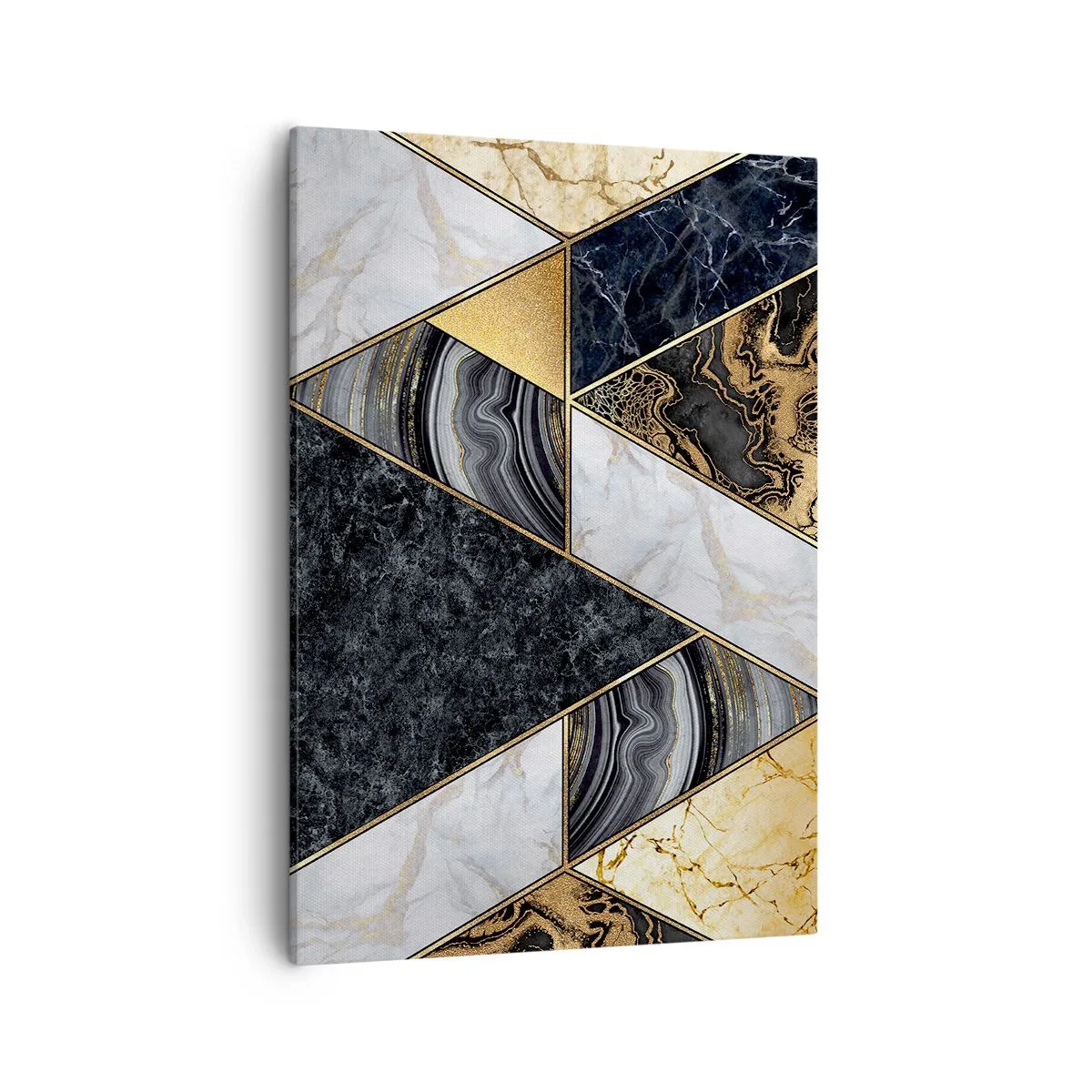 Quadro su tela - Stampe su Tela - Triangoli geometrici in oro, marmo e tonalità scure - 50x70cm - Pietra su pietra - Decorazione murale moderna per soggiorno e camera da letto ARTTOR