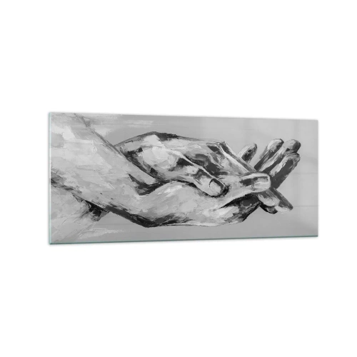 Quadro su vetro - Composizione in bianco e nero di due mani giunte su uno sfondo chiaro. - 120x50cm - Inizio... - Decorazione murale moderna per soggiorno e camera da letto ARTTOR