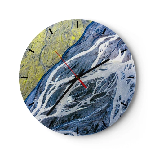Orologio da parete - Orologio in Vetro - Fotografia aerea astratta di fiumi e sedimenti - 30x30cm - Le pitture rupestri della natura - Decorazione murale moderna per soggiorno, cucina e camera da letto ARTTOR