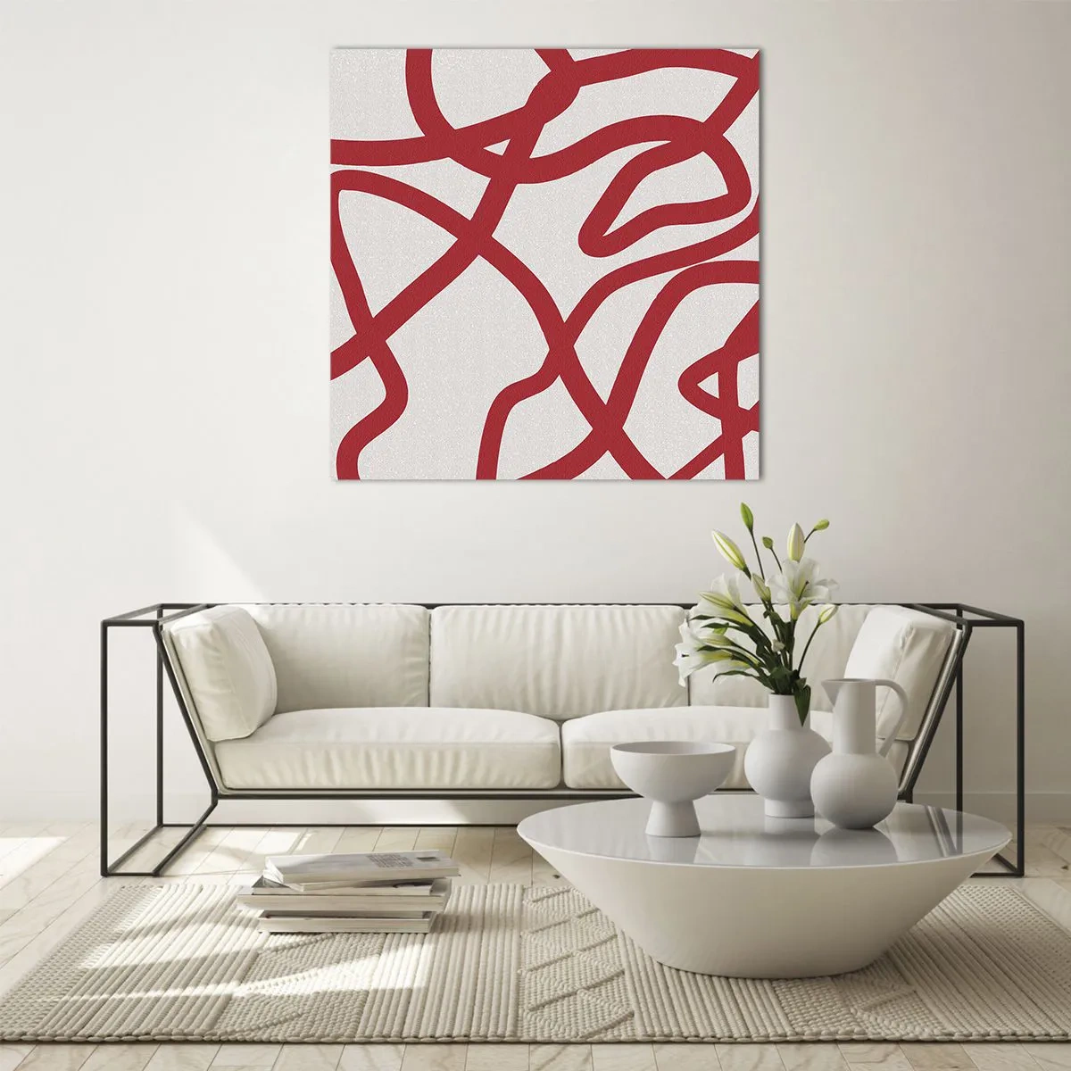 Quadro su vetro - Rosso su bianco - 30x30 cm