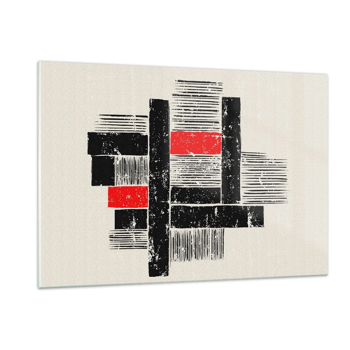 Quadro su vetro - Strisce astratte in nero e rosso - 120x80cm - Rosso e nero - Decorazione murale moderna per soggiorno e camera da letto ARTTOR