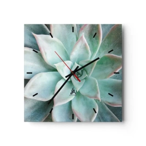 Orologio da parete - Orologio in Vetro - Primo piano di una succulenta verde - 30x30cm - Il cuore del deserto - Decorazione murale moderna per soggiorno e camera da letto ARTTOR
