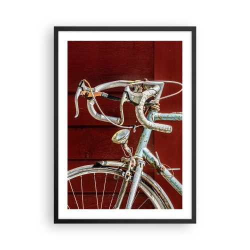 Poster in cornice nera - Una vecchia bicicletta arrugginita contro un muro di legno rosso - 50x70cm - Creata per la vittoria - Decorazione murale moderna per soggiorno e camera da letto ARTTOR