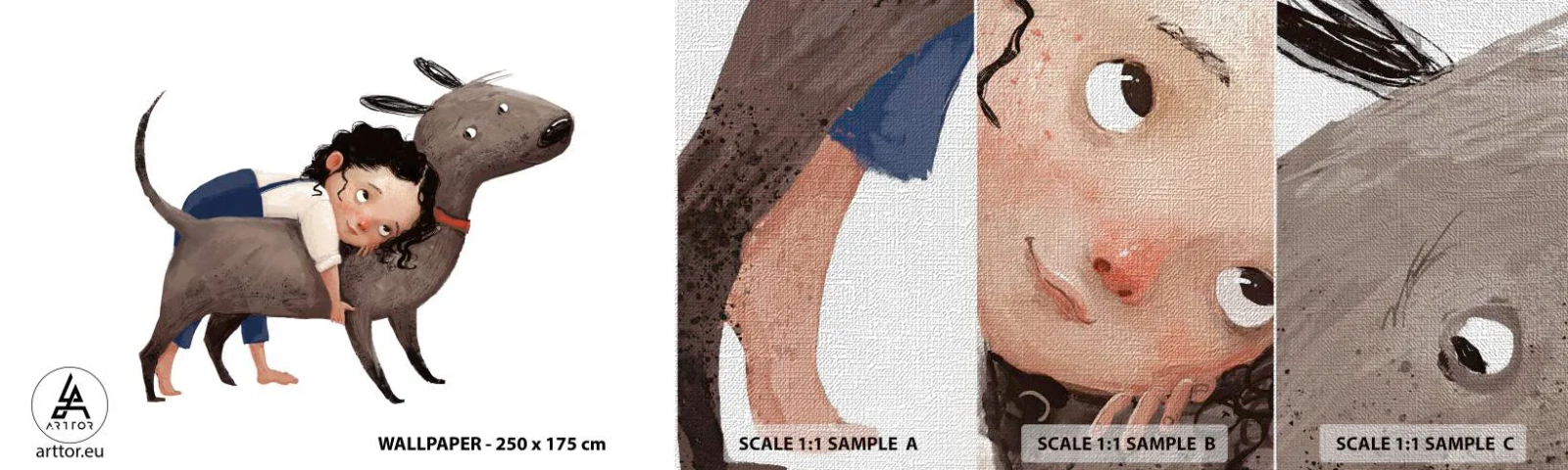 Campione di Fotomurale Premium Canvas - I migliori amici - Per bambini, Cane, Ragazza - 100x30 cm