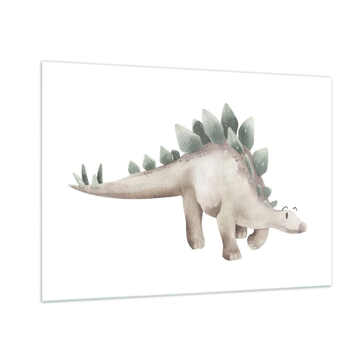 Quadro su vetro - Un simpatico dinosauro dai colori pastello su sfondo bianco - 100x70cm - Sono vostro amico - Decorazione murale moderna per soggiorno e camera da letto ARTTOR