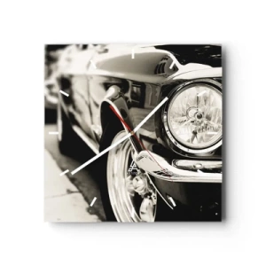 Orologio da parete - Orologio in Vetro - Un'iconica auto d'epoca in elegante bianco e nero - 30x30cm - Bellezza intramontabile - Decorazione murale moderna per soggiorno e camera da letto ARTTOR