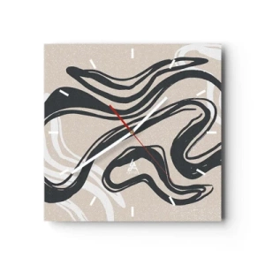Orologio da parete - Orologio in Vetro - Linee astratte in tonalità scure su uno sfondo beige - 30x30cm - Espressione moltiplicata - Decorazione murale moderna per soggiorno e camera da letto ARTTOR