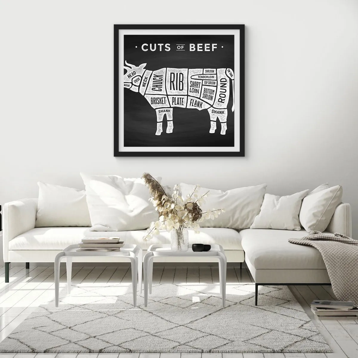 Poster in cornice nera - Il sillabario del macellaio - 40x40 cm