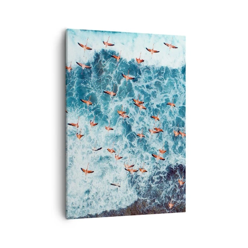 Quadro su tela - Stampe su Tela - Una vista a volo d'uccello di fenicotteri rosa su un oceano blu - 50x70cm - Parata sotto il mare - Decorazione murale moderna per soggiorno e camera da letto ARTTOR
