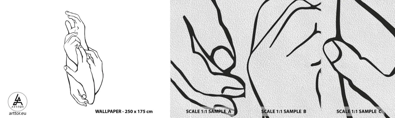 Campione di Fotomurale Premium Sand - Il tocco buono - Mani, Linea, Minimalismo - 100x30 cm