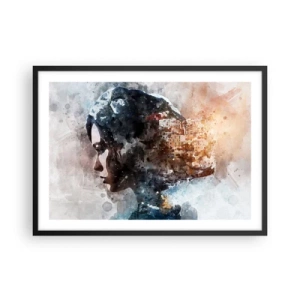 Poster in cornice nera - Ritratto di una donna che combina il suo viso con un paesaggio urbano sullo sfondo - 70x50cm - Racconto su una ragazza con città sullo sfondo - Decorazione murale moderna per soggiorno e camera da letto ARTTOR