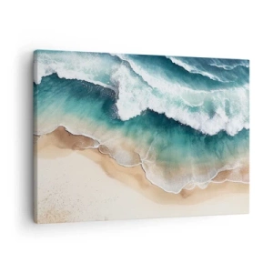 Quadro su tela - Stampe su Tela - Vista della spiaggia e delle onde del mare nelle tonalità del turchese - 70x50cm - L'eterno incontro - Decorazione murale moderna per soggiorno e camera da letto ARTTOR