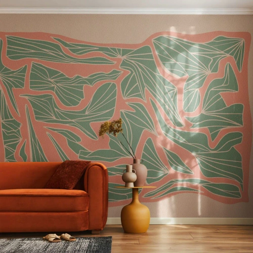 Fotomurali Premium Sand - La lotta tra il corallo e il verde - Boho, Pastello, Pezzo - 300x210 cm