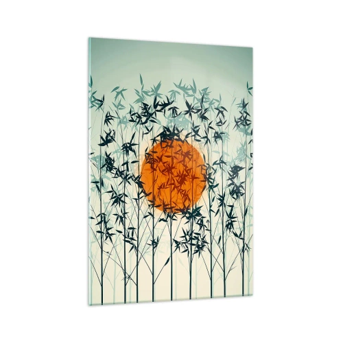 Quadro su vetro - Sole arancione tra i rami di bambù - 70x100cm - Sole giapponese - Decorazione murale moderna per soggiorno e camera da letto ARTTOR