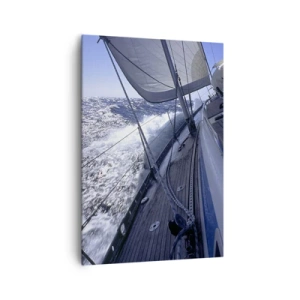 Quadro su tela - Stampe su Tela - Una barca a vela in un mare in tempesta con vele bianche e un ponte di legno. - 70x100cm - So cosa vuol dire volare - Decorazione murale moderna per soggiorno e camera da letto ARTTOR