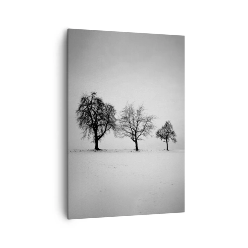 Quadro su tela - Stampe su Tela - Tre alberi in un campo innevato in stile monocromatico - 70x100cm - Cosa sognano? - Decorazione murale moderna per soggiorno e camera da letto ARTTOR