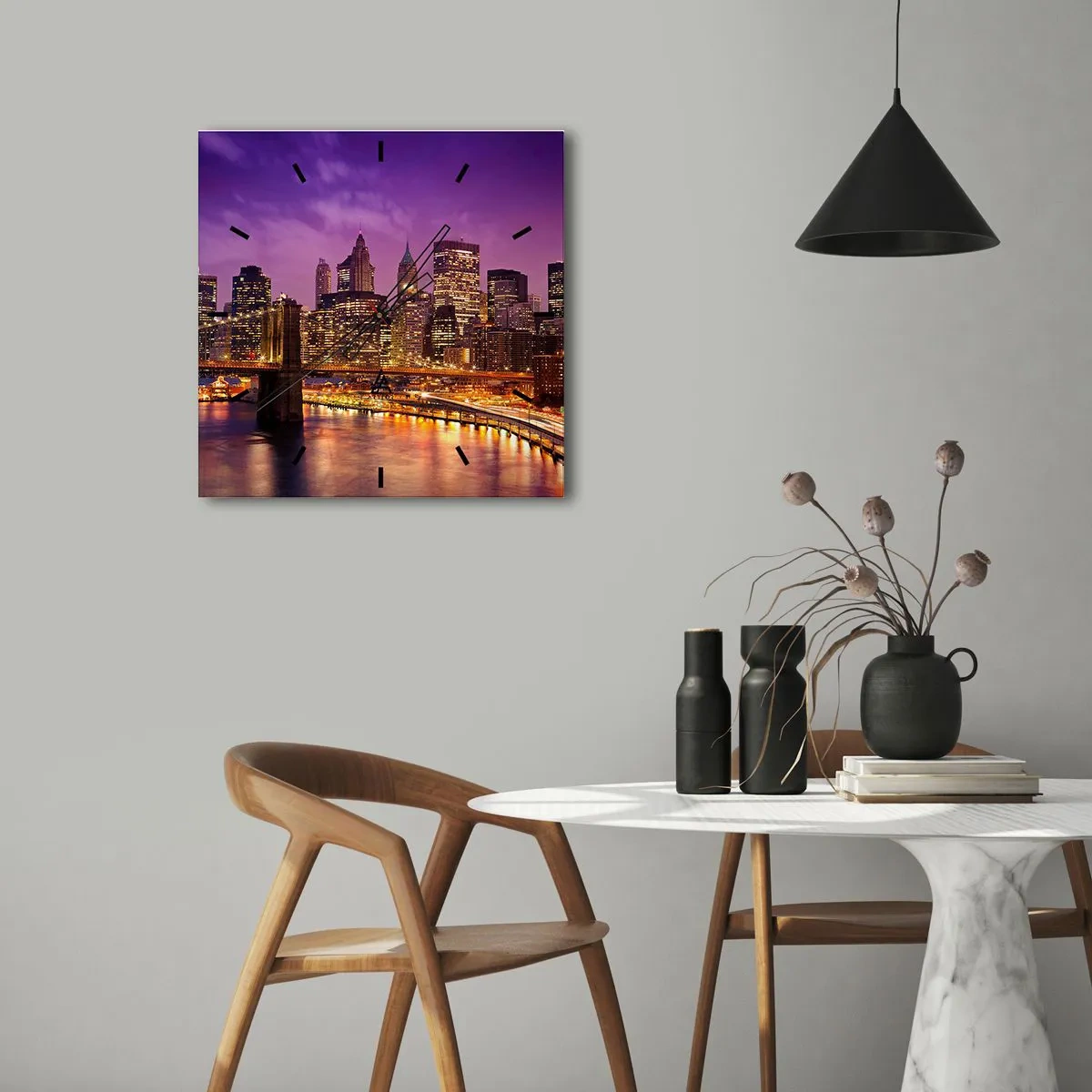 Orologio da parete - Orologio in Vetro - Manhattan in viola e oro - 30x30 cm
