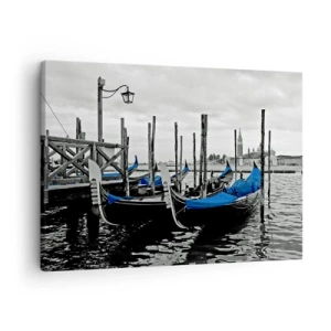 Quadro su tela - Stampe su Tela - Gondole a Venezia con coperture blu - 70x50cm - Venezia pensierosa - Decorazione murale moderna per soggiorno e camera da letto ARTTOR