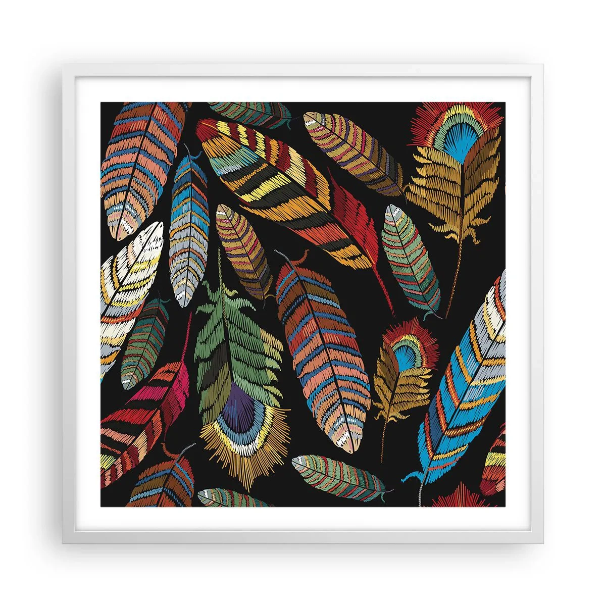 Poster in cornice bianca - Il carnevale degli uccelli - 60x60 cm