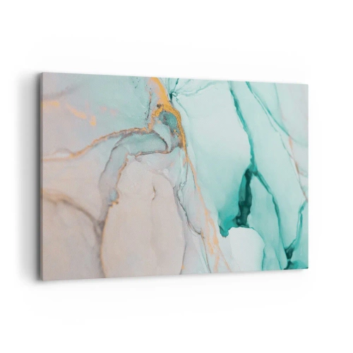 Quadro su tela - Stampe su Tela - Una composizione astratta nei toni del turchese e dell'oro. - 120x80cm - Danza di forme e colori - Decorazione murale moderna per soggiorno e camera da letto ARTTOR