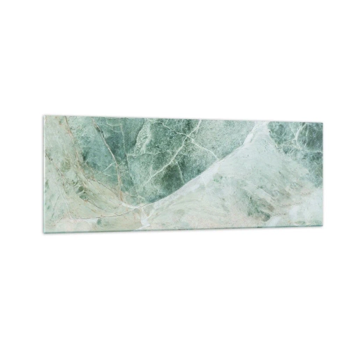 Quadro su vetro - Marmo verde con delicate venature bianche - 140x50cm - Il freddo nobile della pietra - Decorazione murale moderna per soggiorno e camera da letto ARTTOR