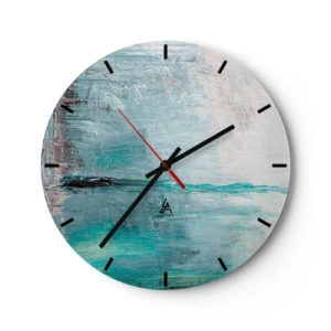 Orologio da parete - Orologio in Vetro - Un quadrante di orologio con un motivo astratto nelle tonalità del blu e del grigio. - 30x30cm - Orizzonte nel blu - Decorazione murale moderna per soggiorno, cucina e camera da letto ARTTOR