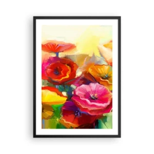 Poster in cornice nera - Papaveri colorati su uno sfondo astratto - 50x70cm - Non solo rossi - Decorazione murale moderna per soggiorno e camera da letto ARTTOR
