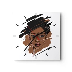 Orologio da parete - Orologio in Vetro - Ritratto di una donna con pennellate artistiche - 30x30cm - Dolce come la cioccolata - Decorazione murale moderna per soggiorno e camera da letto ARTTOR