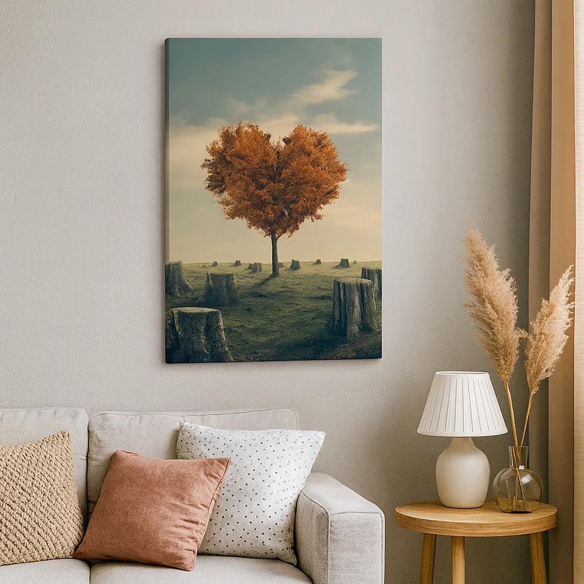Quadro su tela - Stampe su Tela - Un albero a forma di cuore in un campo di ceppi, simbolo di speranza - 50x70cm - C'è sempre speranza - Decorazione murale moderna per soggiorno e camera da letto ARTTOR