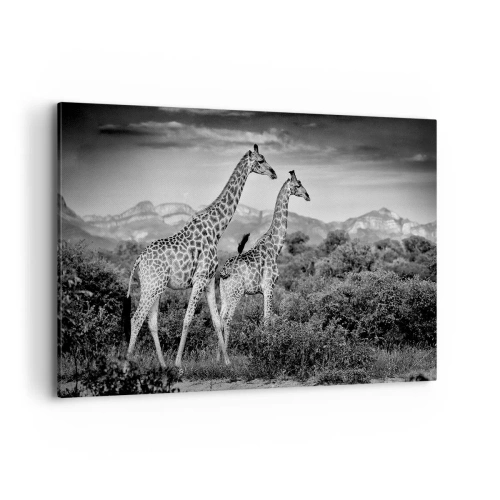 Quadro su tela - Stampe su Tela - Sagome in bianco e nero di due giraffe nella savana - 120x80cm - Alta classe in Africa - Decorazione murale moderna per soggiorno e camera da letto ARTTOR