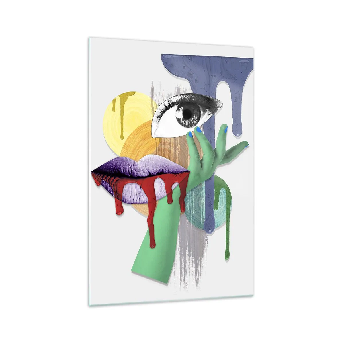 Quadro su vetro - Ritratto decostruito con elementi astratti - 70x100cm - Ritratto disintegrato - Decorazione murale moderna per soggiorno e camera da letto ARTTOR