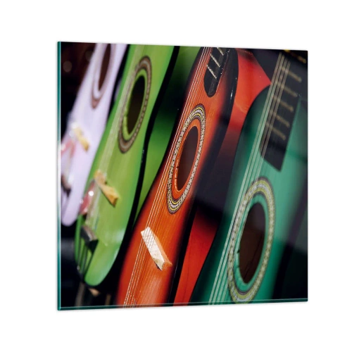 Quadro su vetro - La chitarra ha molti colori - 30x30 cm