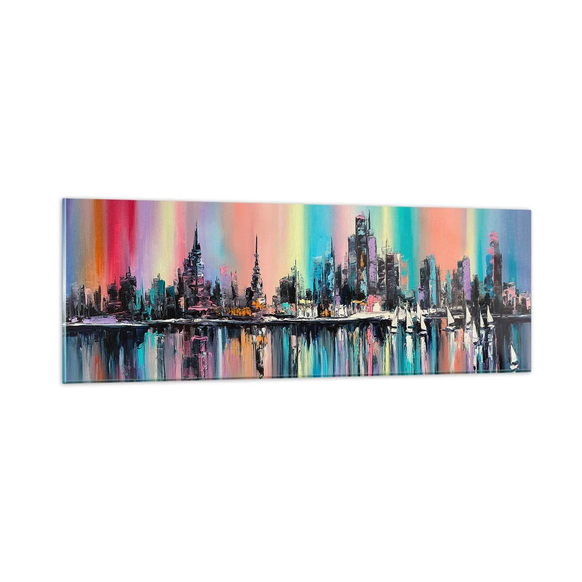 Quadro su vetro - Fluttuare alle luci della notte - 90x30 cm