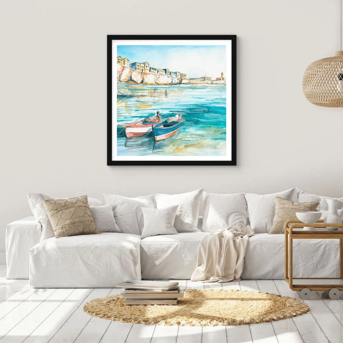 Poster in cornice nera - Paesaggio in azzurro - 40x40 cm