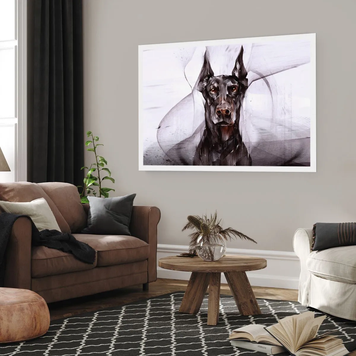 Poster - Ritratto astratto di un cane in un approccio artistico - 100x70cm - Nobili natali - Decorazione murale moderna per soggiorno e camera da letto ARTTOR