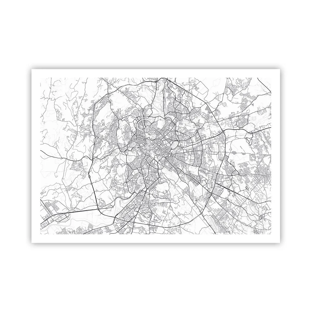 Poster - Una mappa della città in stile minimalista con linee delicate - 100x70cm - L'anello romano - Decorazione murale moderna per soggiorno e camera da letto ARTTOR