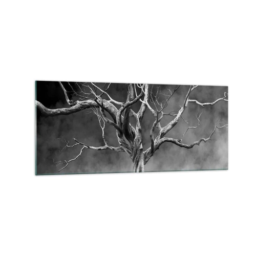 Quadro su vetro - Un albero secco in bianco e nero contro la nebbia - 120x50cm - Primordiale e sacro - Decorazione murale moderna per soggiorno e camera da letto ARTTOR