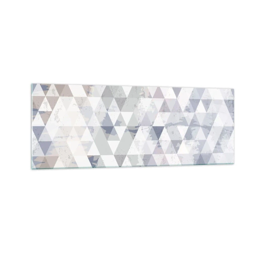 Quadro su vetro - Motivo geometrico a triangolo in tonalità pastello - 140x50cm - Al ritmo di tre - Decorazione murale moderna per soggiorno e camera da letto ARTTOR