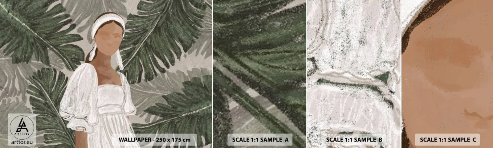 Campione di Fotomurale Adesivo Deluxe Sticker - Ritratto esotico - Boho, Donna, Foglie - 100x30 cm