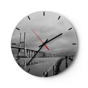 Orologio da parete - Orologio in Vetro - Un ponte con un ciclista sul sentiero in una giornata piovosa - 30x30cm - A ciascuno ciò che gli spetta - Decorazione murale moderna per soggiorno, cucina e camera da letto ARTTOR