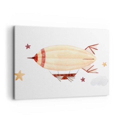 Quadro su tela - Stampe su Tela - Un dirigibile dipinto a mano su uno sfondo di stelle - 100x70cm - Nave volante - Decorazione murale moderna per soggiorno e camera da letto ARTTOR