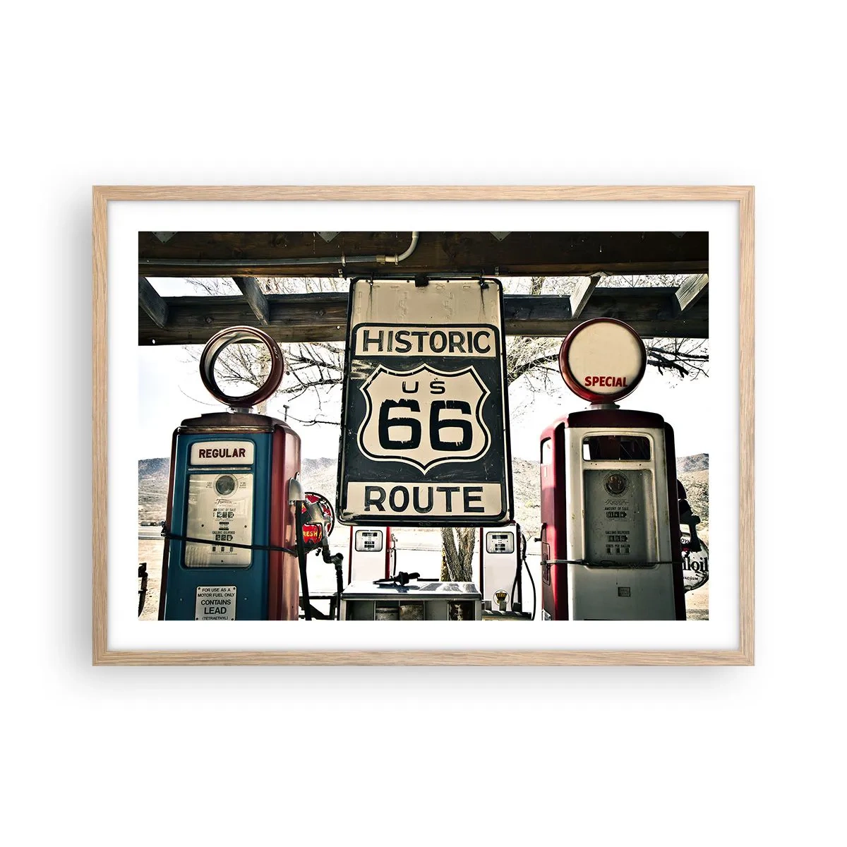 Poster in cornice rovere chiaro - Viaggio retro americano - 70x50 cm