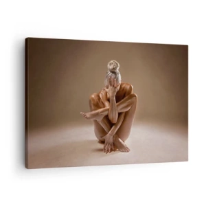 Quadro su tela - Stampe su Tela - Silhouette artistica di una donna su sfondo beige - 70x50cm - Unità di corpo e anima - Decorazione murale moderna per soggiorno e camera da letto ARTTOR