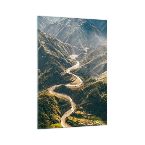 Quadro su vetro - Un paesaggio montano con una strada tortuosa tra verdi colline - 70x100cm - Direttamente dal cuore dei monti - Decorazione murale moderna per soggiorno e camera da letto ARTTOR