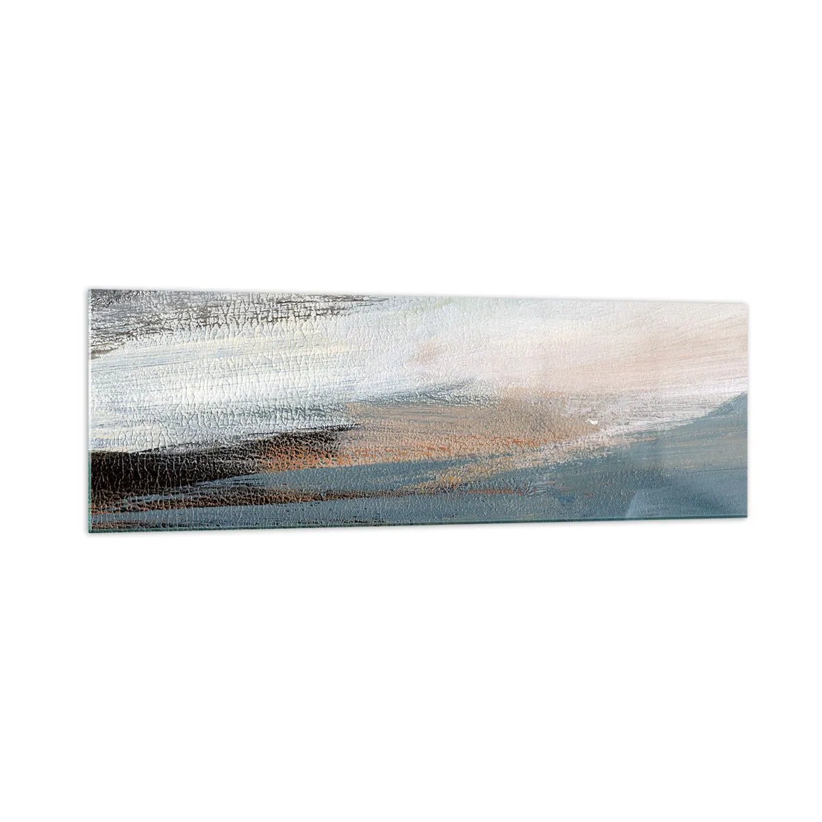 Quadro su vetro - Paesaggio astratto in tenui tonalità di blu e beige - 160x50cm - Astrazione: paesaggio del nord - Decorazione murale moderna per soggiorno e camera da letto ARTTOR